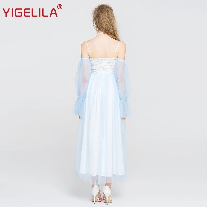 Женское длинное платье YIGELILA Сетчатое на бретельках с треугольным вырезом и