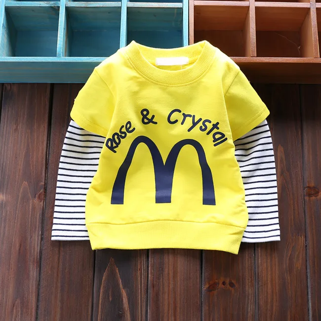 0-3T baby tees spring long-sleeved boys t shirts cartoon patchwork stripe kids tops letters children clothing cotton 669 |
