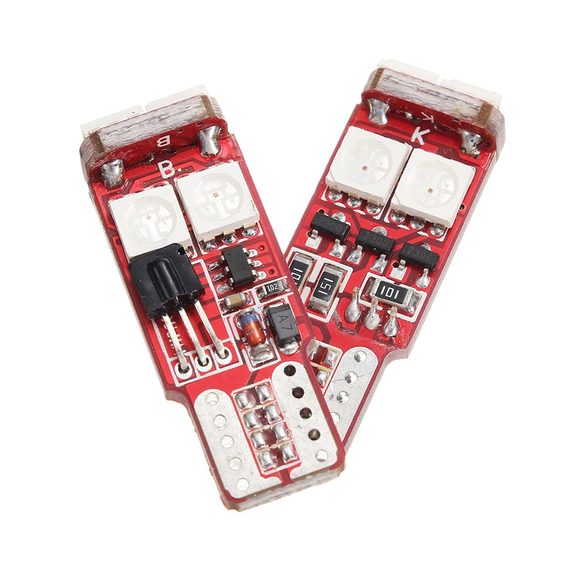 QCDIN 2Pcs Габаритные фонари для автомобиля T10 6 SMD 5050 Canbus 12V RGB Светодиодная лампа