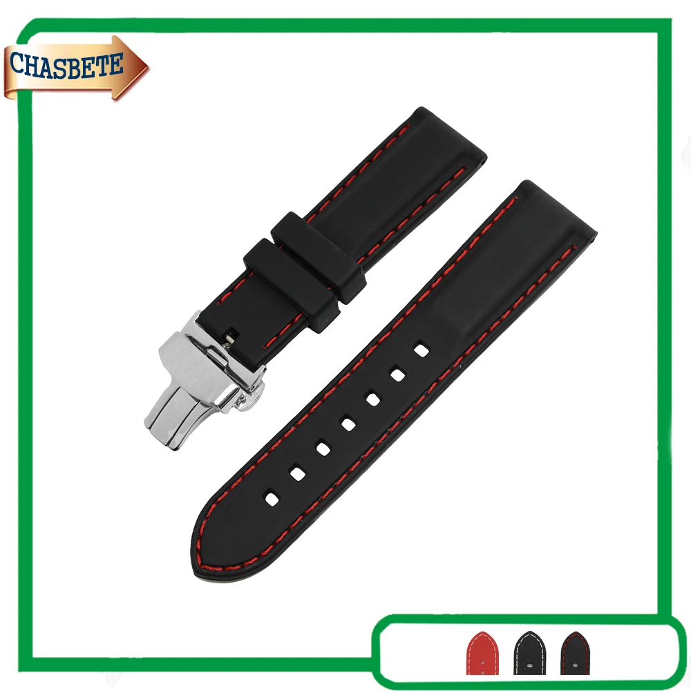 

Silicone Rubber Watch Band Universal Watchband 18mm 20mm 22mm 24mm Men Women Resin Strap Belt Wrist Loop Bracelet Black + Pin