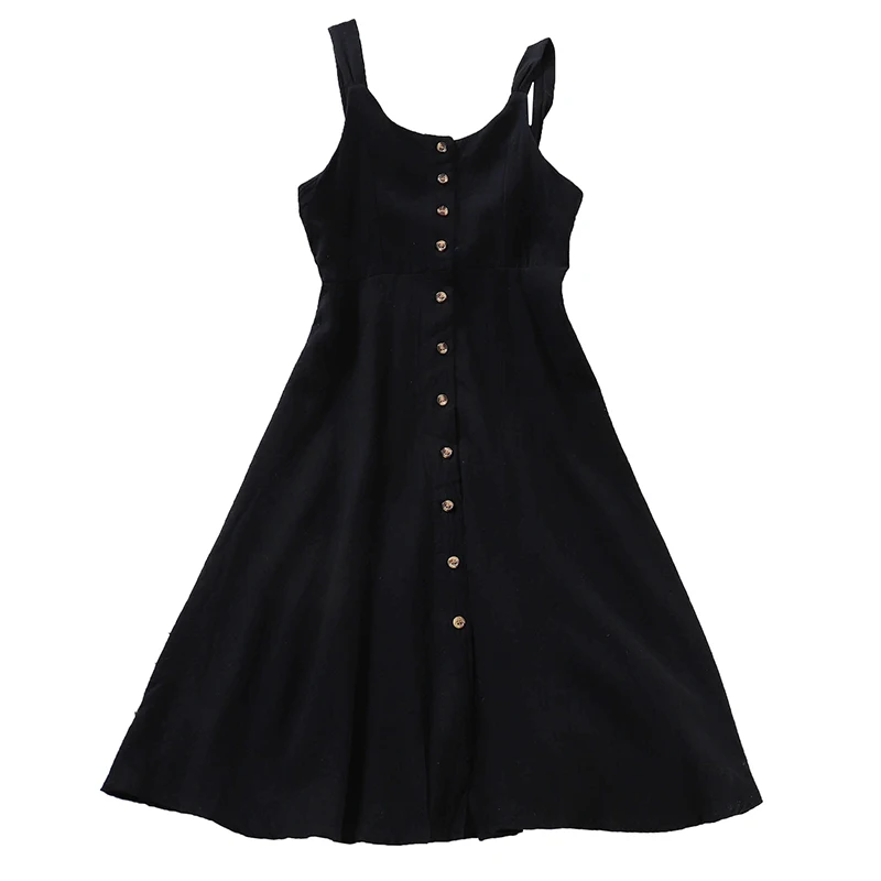 2019 милое модное женское платье на бретелях пуговицы в один ряд ремень сзади