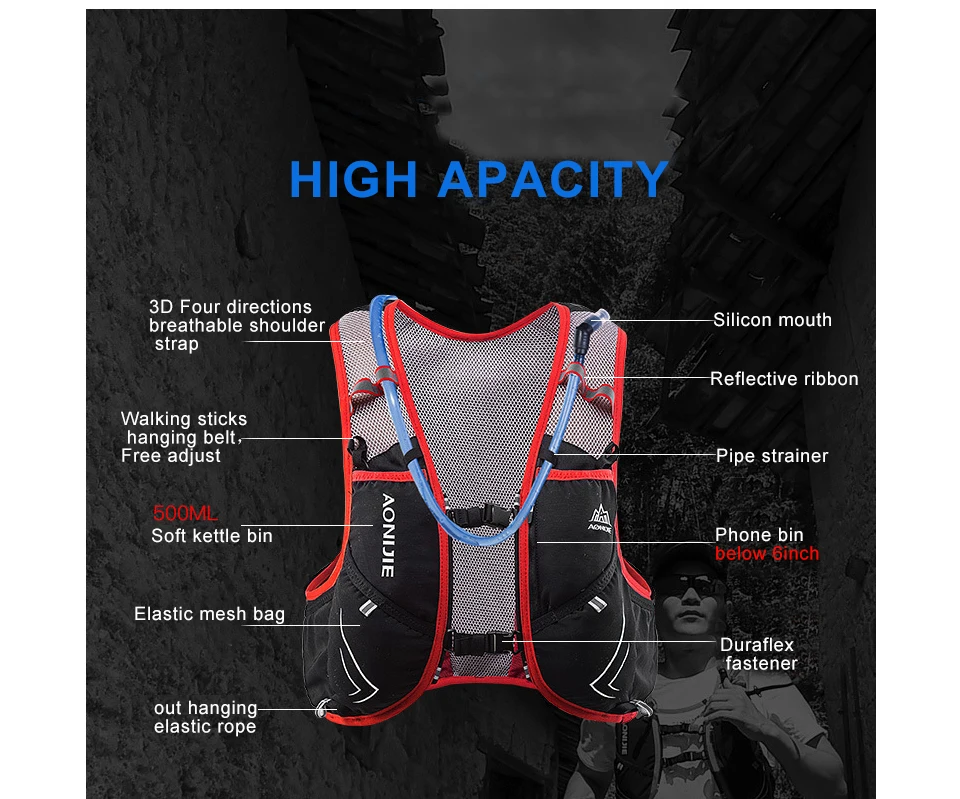 AONIJIE 5L  Backpack Outdoor Sports Women Men Marathon Hydration Vest Pack C928 For Cycling Hiking Water Bag
