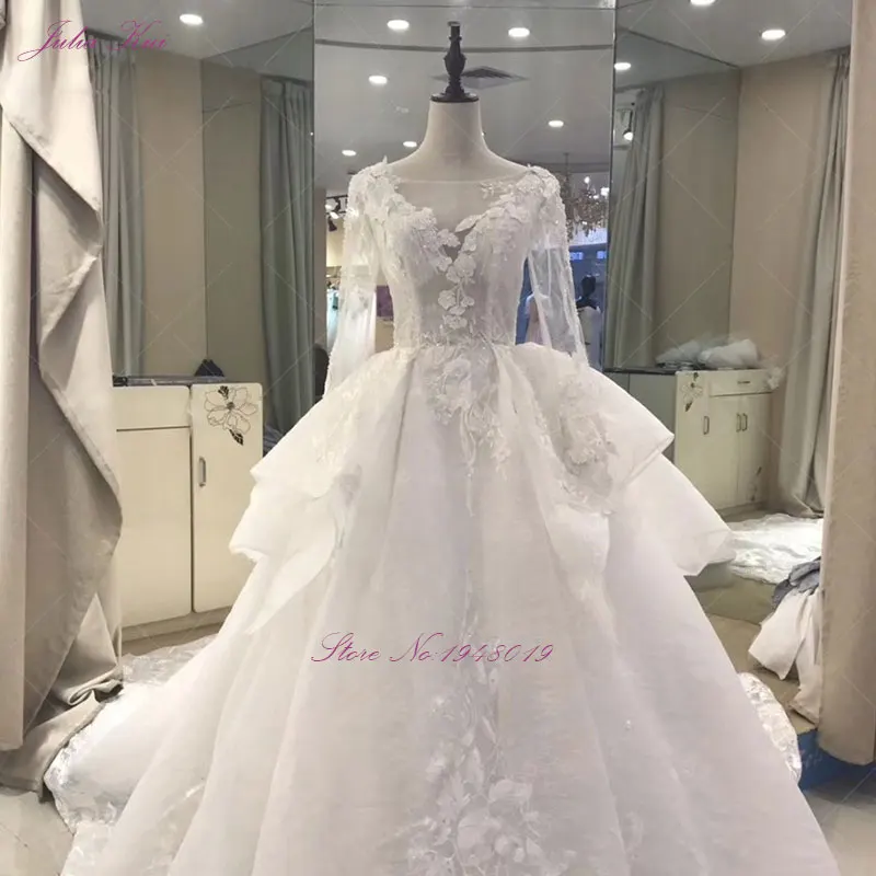 Julia Kui Real Photos Vintage Princess Wedding Dress Appliques Lace Tiered Chapel Train Scoop Bridal Gown Robe De Mariage Custom | Свадьбы и