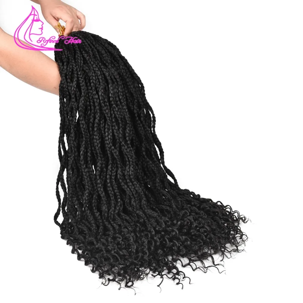 Refined Hair Synthetic Crochet Box Braids Ombre Kanekalon Fiber Braiding Extensions Black Brown Burgundy 24Roots/pc |