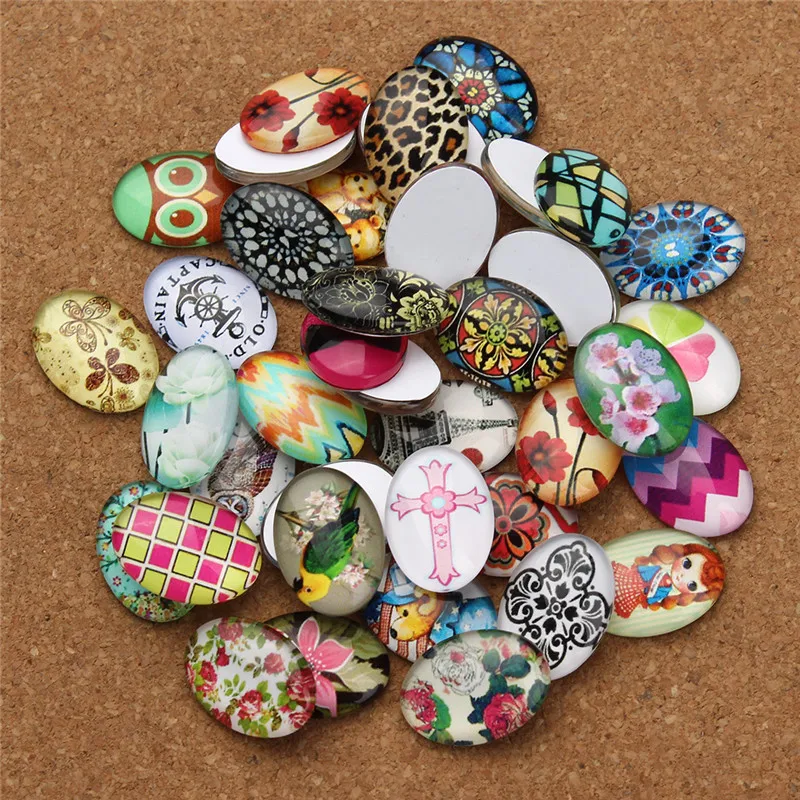 

Ckysee 20Pcs/lot Handmade Oval Glass Flat Back Cabochon Charms 13x18mm Flower Cabochon Dome For Earrings Diy Jewelry Making