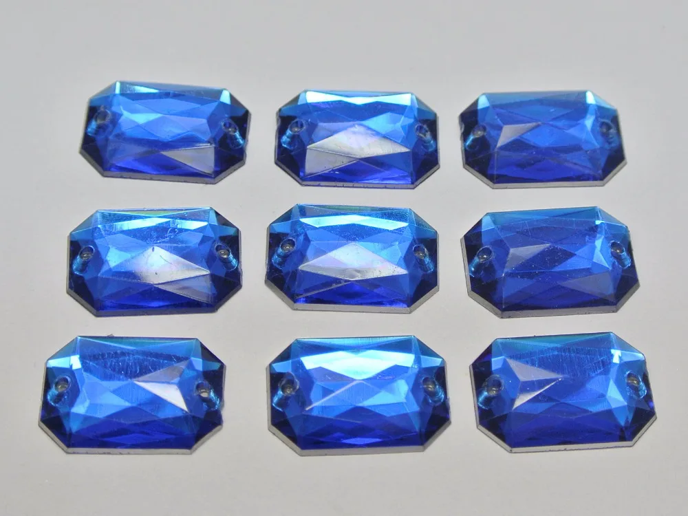 

100 Royal Blue Flatback Acrylic Square Rhinestone Button 13X18mm Sew on bead