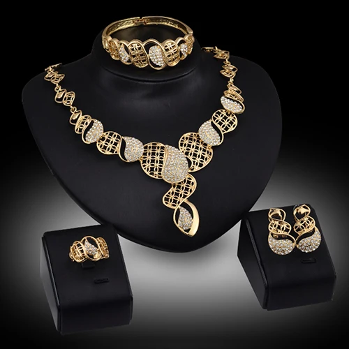 

Women's Wedding Gift Fashion Crystal Choker Necklace Earring Bangle Bracelet Ring ladies Jewelry Set A88T