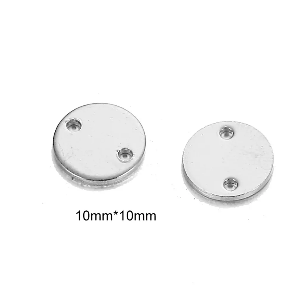 Silver color 10mm 20 шт./партия медная полированная поверхность круглые маленькие штамповки Пустые бирки Подвески два отверстия Монета диск подвески для Diy ювелирных изделий - Окраска металла: Silver color 10mm
