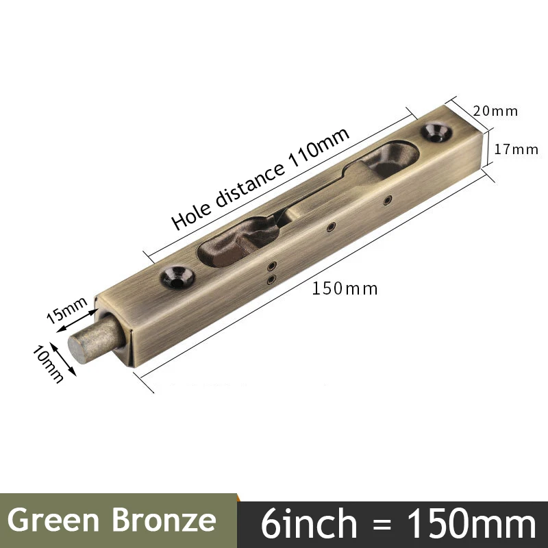 Green Bronze 6inch KAK Нержавеющая сталь Скрытая стержень автомобильной двери охранник двери защелка 4/6/8/10 дюймов на сдвигающуюся дверь, замок с болтами, для ванной комнаты: защита от пыли и аппаратное обеспечение - Цвет: Green Bronze 6inch