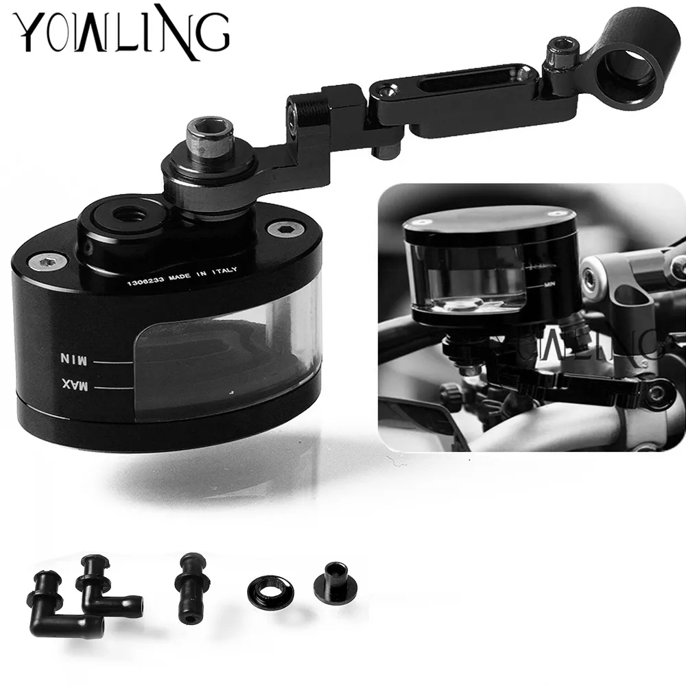 

CNC Motorcycle Brake Fluid Oil Reservoir Cup tank +support bracket FOR YAMAHA MT07 MT09 TMAX500 530 HONDA YZFR3 R25 kawasaki