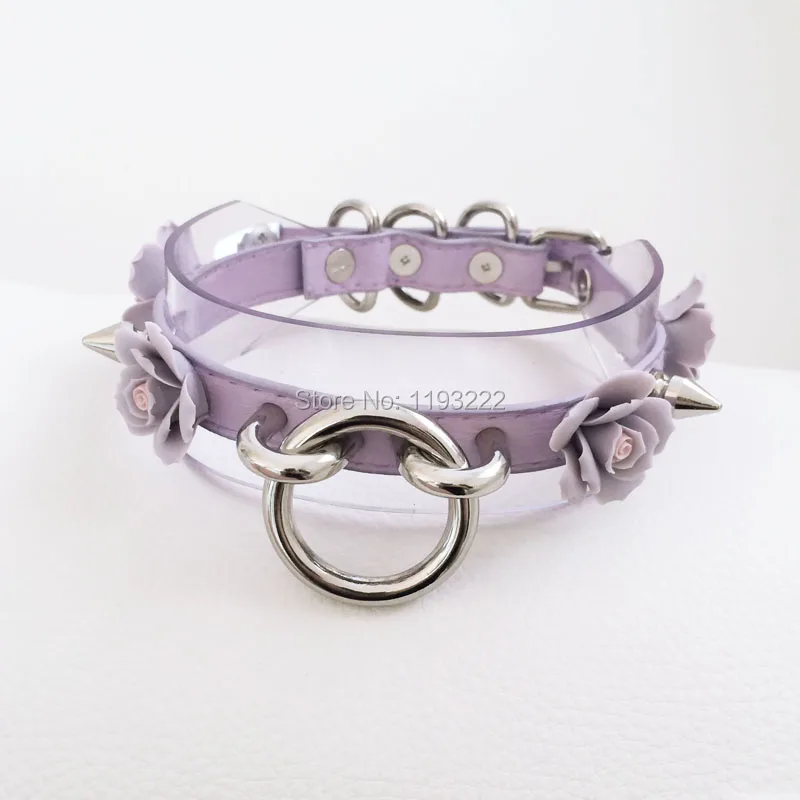 Многослойное прозрачное колье ручной работы из прозрачной кожи с шипами и