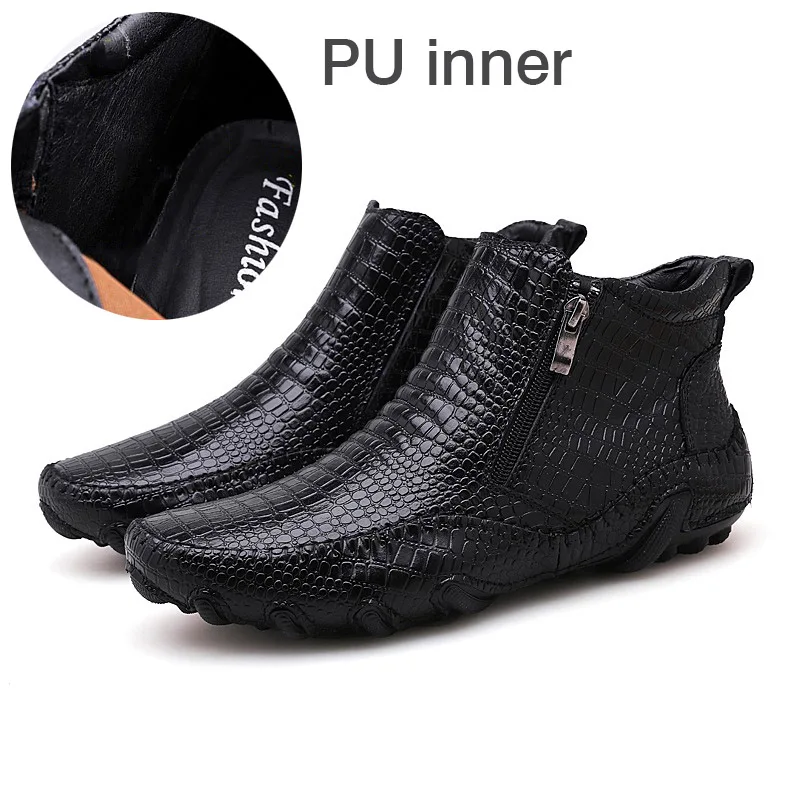 Mens Boots Winter New British Style Fashion Boot Shoes For Men Casual Boots Slip-On Design Ankle Boots - Цвет: Black-PU inner