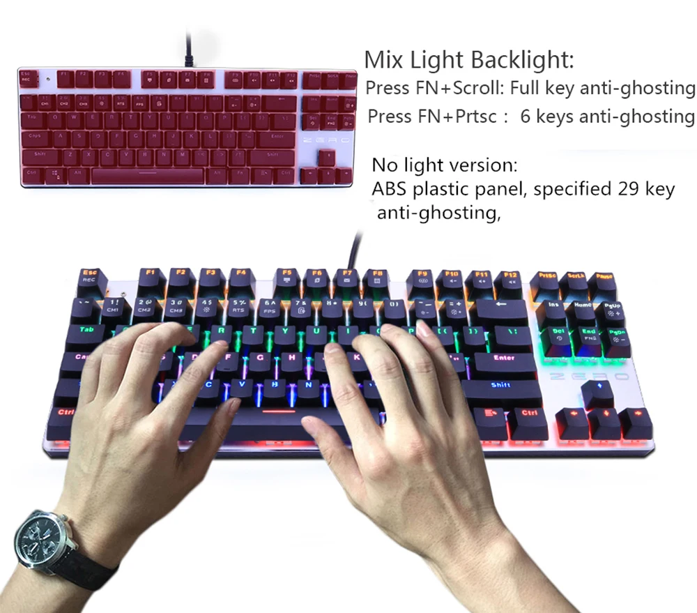 Игровая механическая клавиатура 87/104 ключи Русский/Английский USB Проводная светодиодный подсветкой игровые клавиатуры синий/красный переключатель для компьютерных игр