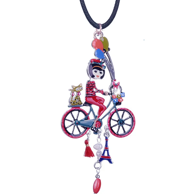 

Cring Coco 2019 Holiday Girl Riding Bike Pendants Jewellery Kids Necklace Jewelry Handmade Rope Chain Necklaces for Women Ladies