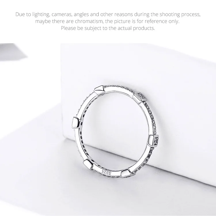 bamoer Square Geometric Stackable Finger Rings for Women Clear CZ 925 Sterling Silver Engagement Statement Jewelry SCR551