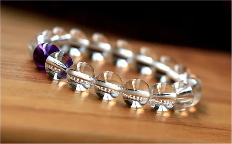 Nature Pure White Crystal Bracelets Purple Round Beads Single Lap Hand Strings Bangles Fashion Men Women Jades Jewelry | Украшения и