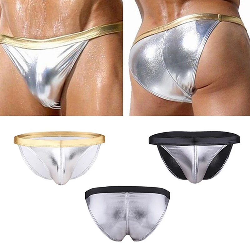 Mens Leather Lingerie Sexy PU Leather Underwear Jockstrap String Homme Men Sexy Under Wear Hip Gay Male Low Waist Thong Panties