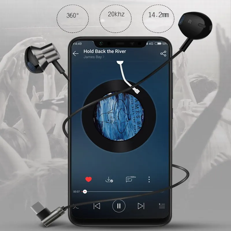 Игровые наушники с разъемом USB Type C L образные глубокие басы Hifi металлические