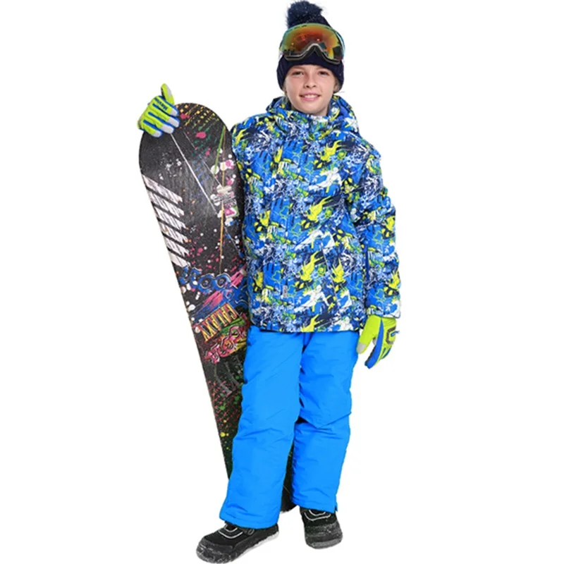 2019 Winter Kids Sports Suits for A Boys Waterproof Windproof Ski Sets Kid Warm Ski Jacket and Pants Outdoor Hooded Children Set