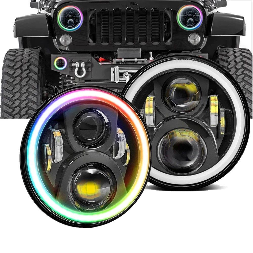 Цветная (RGB) Halo 7 дюймовый светодиодный фар для Wrangler &quotкруглые дневные ходовые