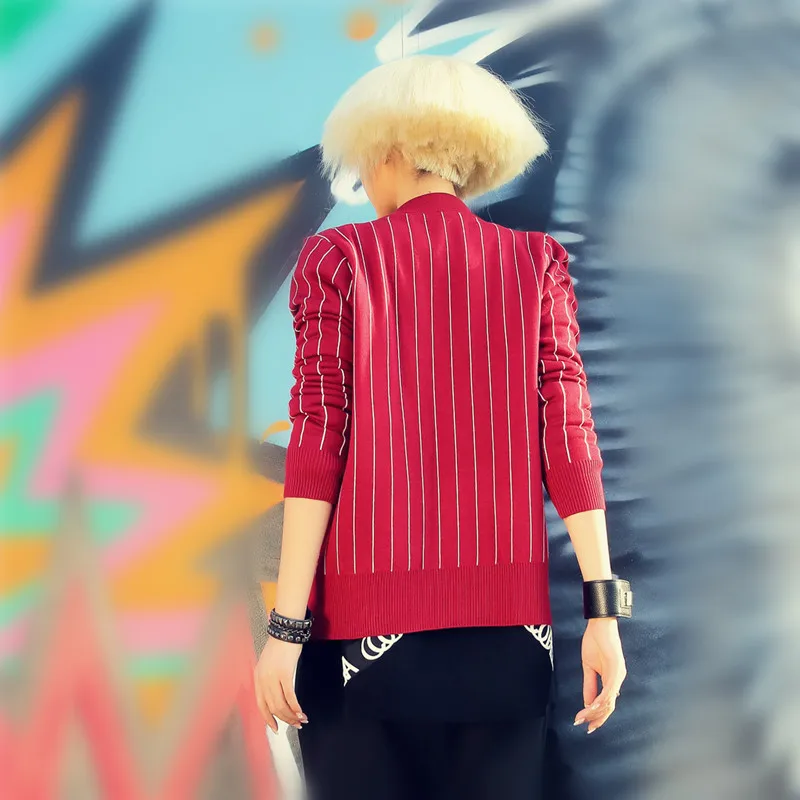 Женский кардиган с длинным рукавом на молнии в полоску |