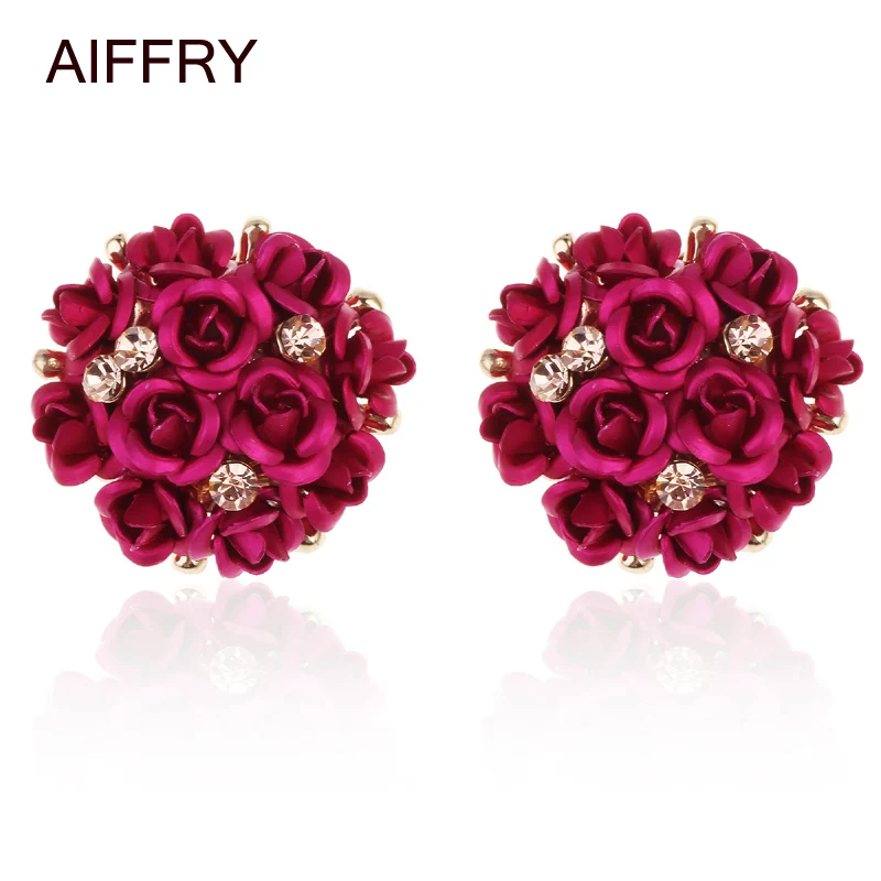 Женские серьги-пусеты AIFFRY круглые кофейного и черного цветов с кристаллами