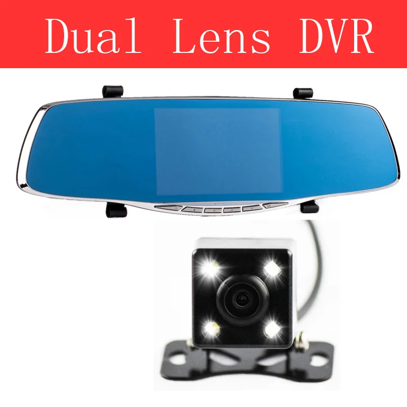 Dual Camera Lens Full HD 1080P Автомобильный видеорегистратор 4,3 дюймов зеркало заднего вида цифровой видеорегистратор Двойной объектив регистратор видеокамера - Название цвета: Dual Camera Lens