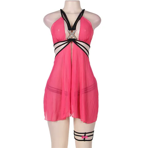 Pink Babydoll Dress Сексуальное платье с открытой спиной, женское белье фиолетового розового цвета, однотонное женское платье-кукла с кольцом на одну ногу размера плюс 5XL, сексуальное женское белье Nuisette, RW70227 - Цвет: Pink Babydoll Dress