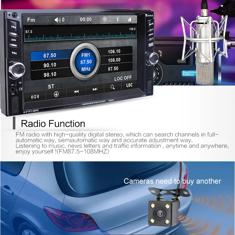 Hikity 2 din автомагнитола 2din Авторадио HD сенсорный экран Авто аудио стерео MP5 Bluetooth USB TF FM камера рулевое колесо 7652D