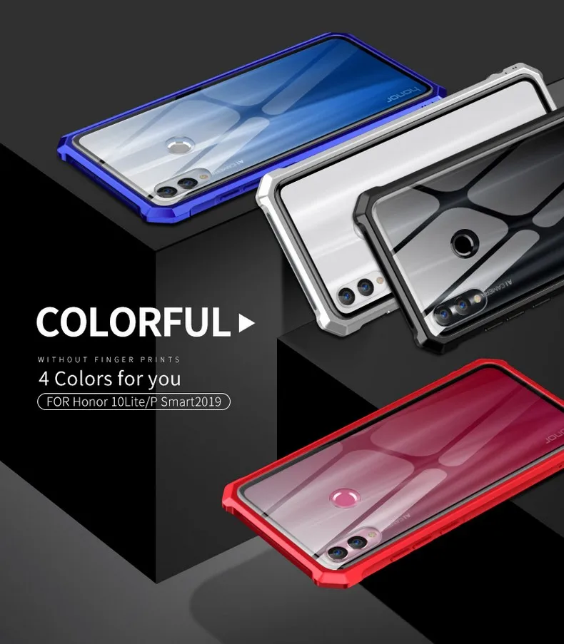 Honor 10 Lite чехол, роскошный металлический бампер для huawei Honor V20 8X MAX P Smart2019, противоударный чехол для huawei Nova 4, стеклянный чехол