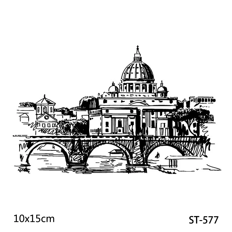 

AZSG Castle Bridge river Clear Stamps/Silicone Transparent Seals for DIY scrapbooking Card Making 10*15cm