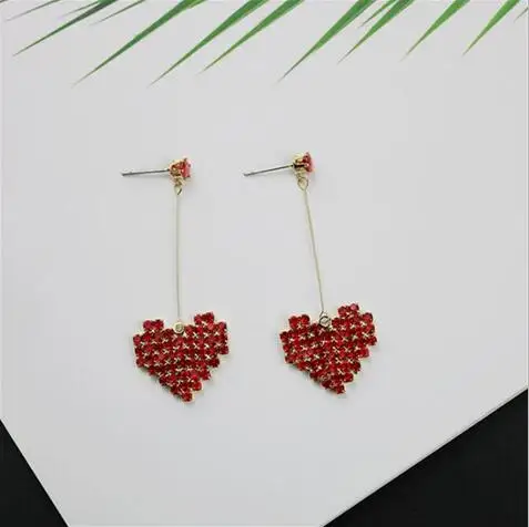 e 1263 Korean version of the net red with heart crystal full earrings OL fashion female jewelry accessories factor | Украшения и
