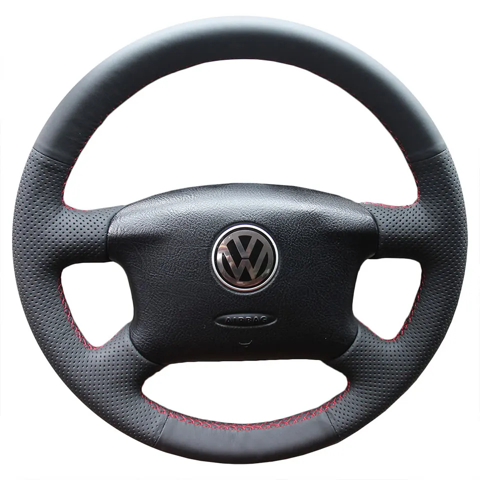 Wheel Cover Red PONSNY автомобильный ручной рычаг переключения передач/ручной тормоз/рулевое управление Gnuine кожаный чехол для Volkswagen VW Passat B5 сшитый вручную чехол - Название цвета: Wheel Cover Red