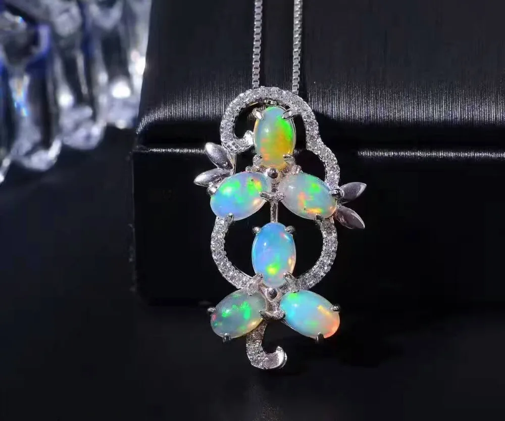 

natural Multicolor opal gem pendant S925 silver Natural gemstone Pendant Necklace trendy Luxury leaves flowers women jewelry