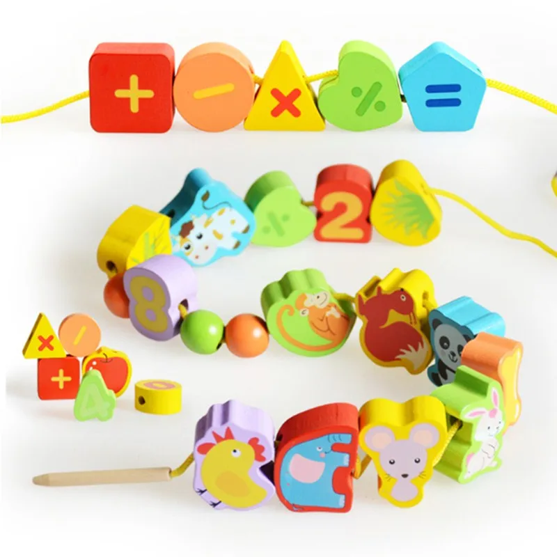 Wood Threading Beads toy Animal Blocks and Number animal digit string of beads Children Gift DIY | Игрушки и хобби