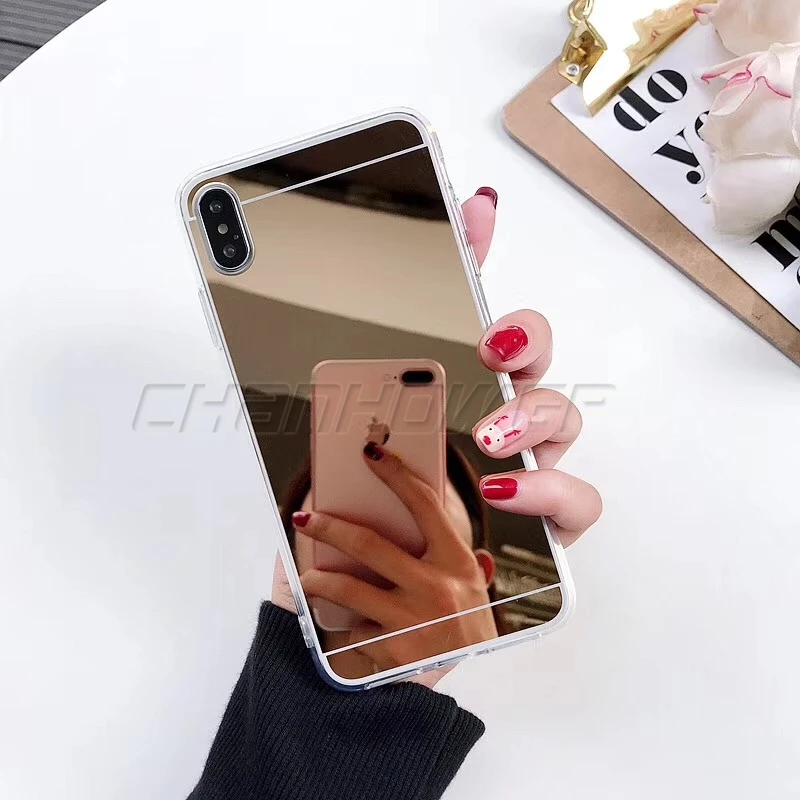 Роскошный зеркальный мягкий чехол для iPhone XS Max XR X 5 5S 6 6S 7 8 Plus + из ТПУ с полным