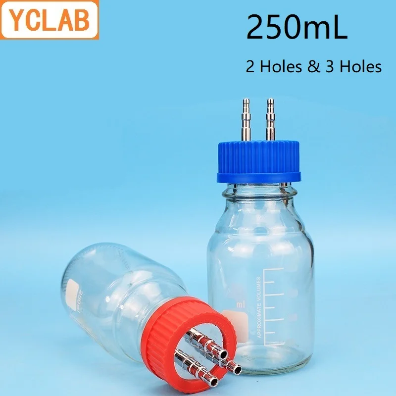 YCLAB 250mL Feeding Bottle with 2 & 3 Stainless Steel Holes for Fermenter Anaerobic Injection Mobile Phase Lab Glass Equipment