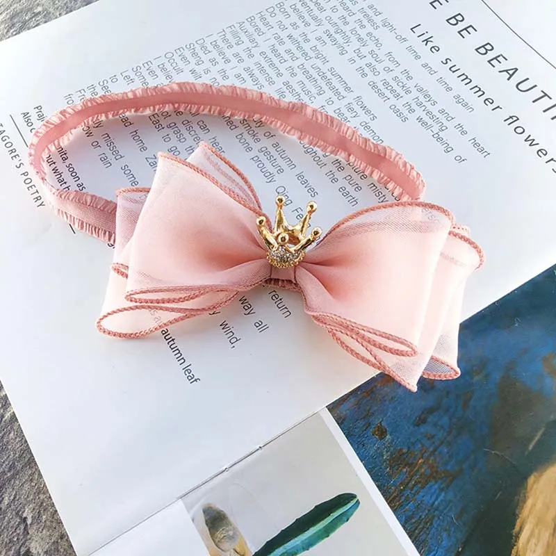 C light pink Комплект одежды из 3 предметов для маленьких девочек с бантом волос в виде короны кружевная эластичная резинка для волос, принцессы модный стиль Для детей аксессуары для волос - Цвет: C light pink