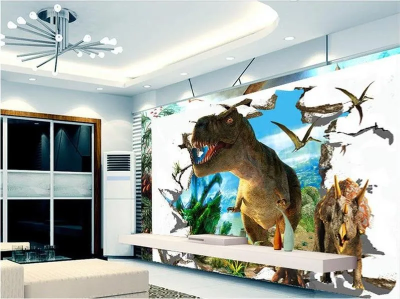 3d фото обои на заказ детская комната ТВ фон настенная Нетканая Наклейка 3d кирпичная стена Юрский динозавр обои для стен 3d