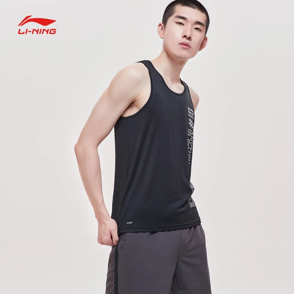 Li-Ning мужские беговые серии на сухой жилет дышащий печать полиэстер Обычная посадка подкладка спортивные топы AVSP083 MBS083