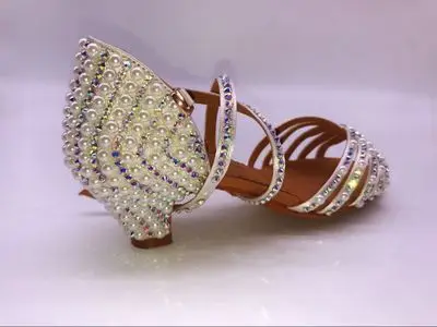 4.5cm heel height Комплект обуви; chaussure de danse femme; женская обувь для профессиональных танцев; Обувь для бальных танцев; стразы; обувь для сальсы - Цвет: 4.5cm heel height