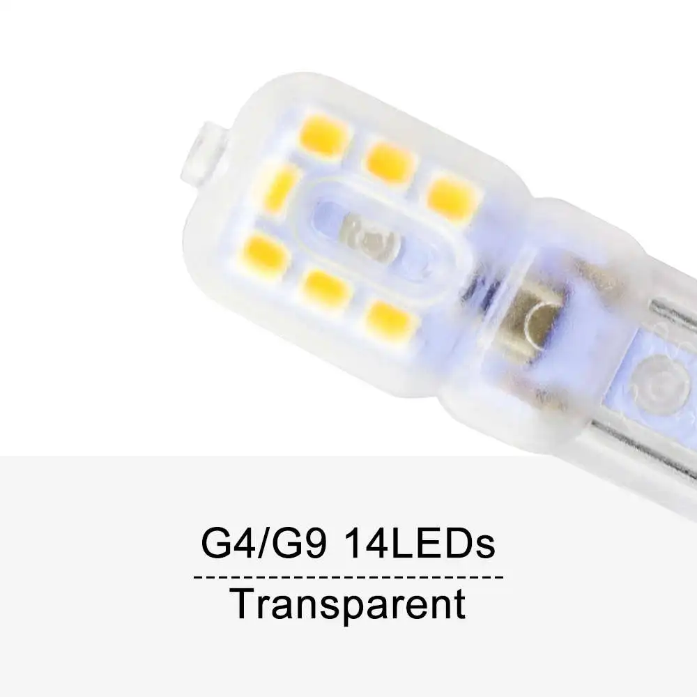 Transparent 14led 6 шт. светодиодный свет мозоли G9 светодиодный светильник 220 В ампулы G4 светодиодный электрическая лампочка с регулируемой яркостью Светодиодная лампа 3W 5 люстра в форме свечи светильник на замену галогеновым лампам, 2835 - Испускаемый цвет: Transparent 14led