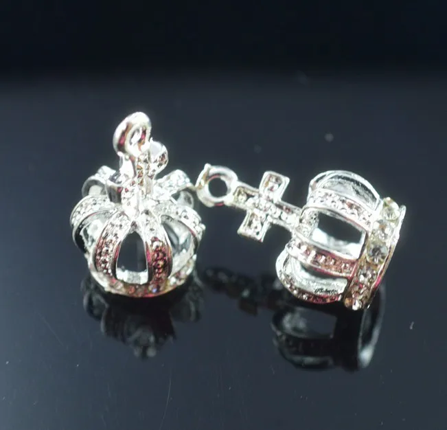 

Free Shipping! Silver plated Rhinestone Crown Charm Pendants 12x20mm