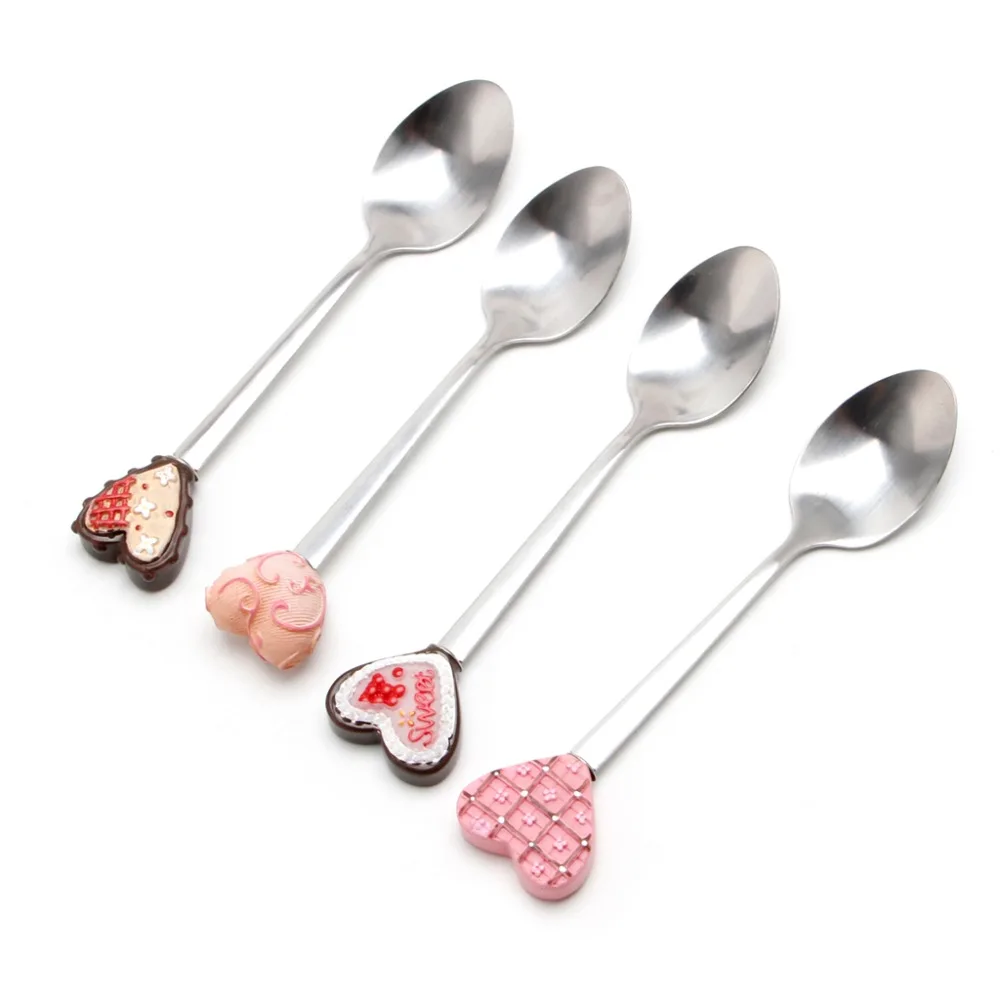 

1Pc Cute Kids Resin Dessert Bread Cake Design Ice Cream Milk Tea Stainless Steel Spoons For Cappuccino Milk Coffee Teaspoon C42