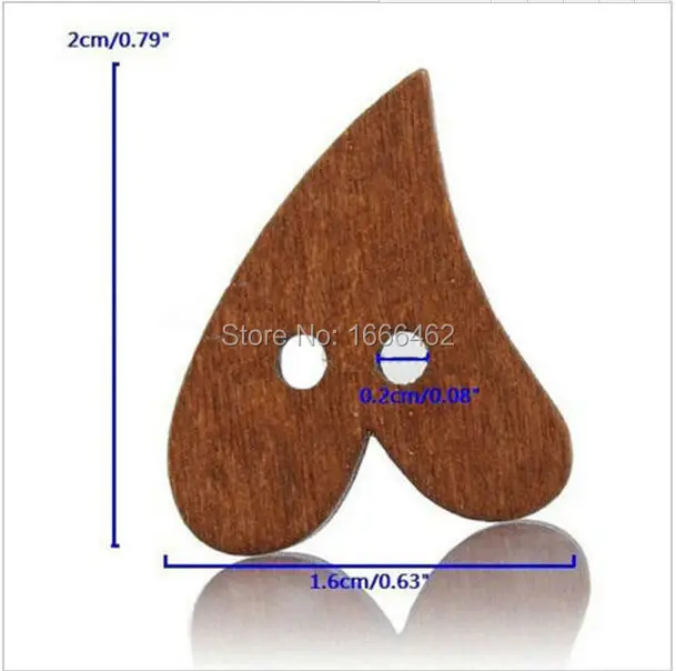 

100 pcs Per Lot Brown Wood Wooden Button Sewing Heart Shape Buttons Craft Scrapbooking 20mm