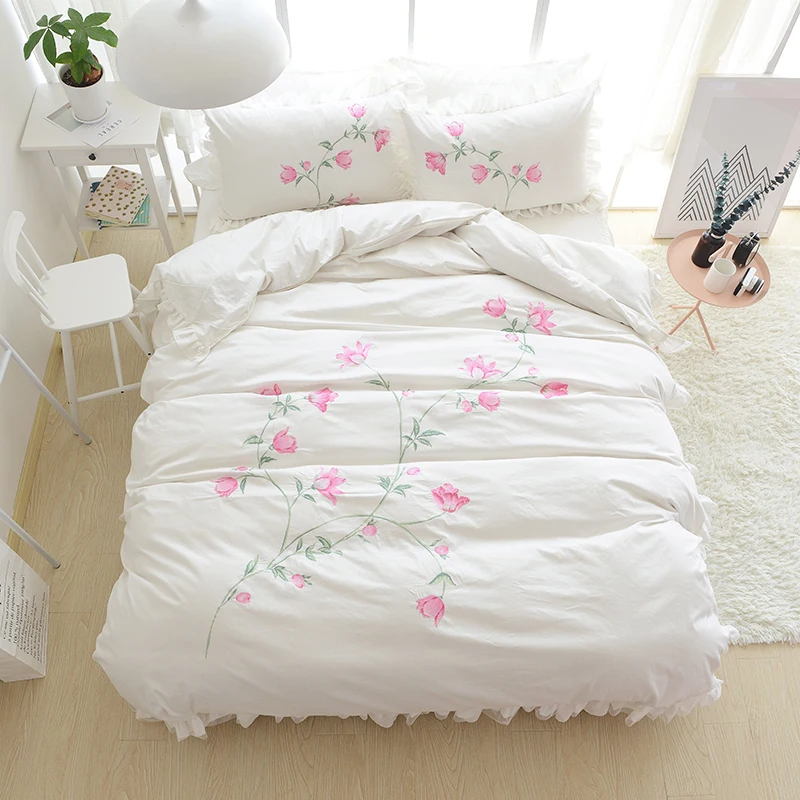 2017 100% хлопок розовый цветы комплект постельного белья 4 штуки комплекты королева