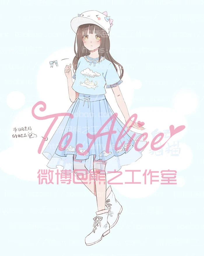 Супермилый костюм небесного кота Cloulds Shoujou Kawaii Baby Blue короткая футболка и сетчатая