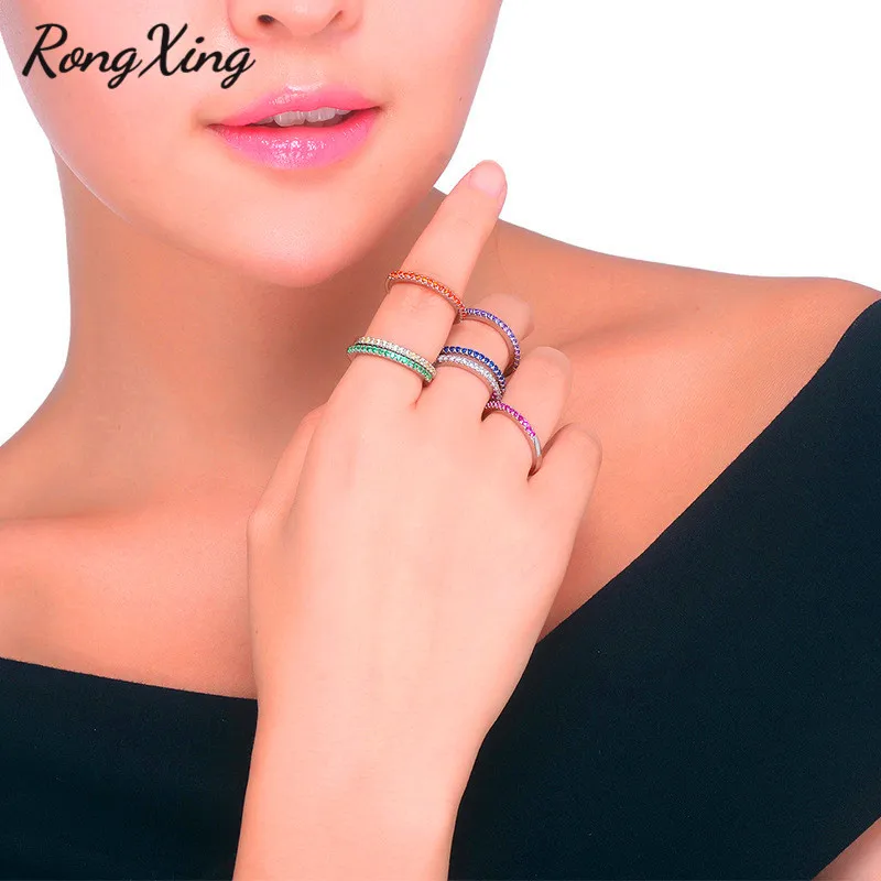 RongXing 8 цветов белый/зеленый/синий камень кольца для женщин однорядное круглое
