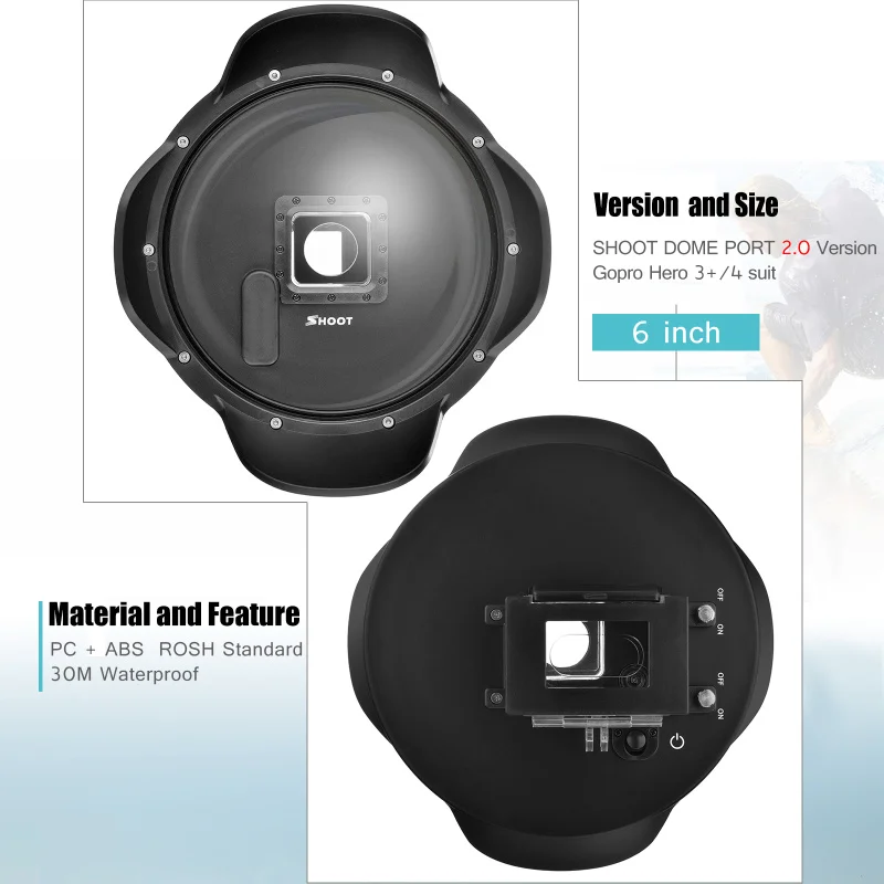 6 дюймов Gopro купол порт Дайвинг для GoPro Hero 3 +/4 S камеры с водонепроницаемый чехол