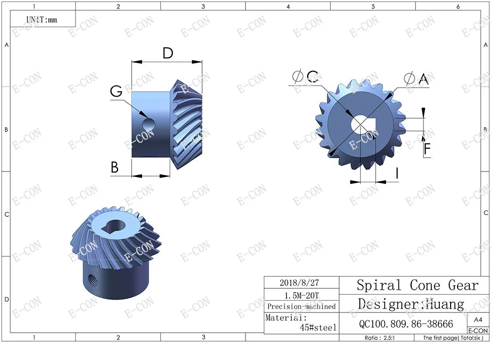 2pcs 1.5M20T Metal Umbrella Spiral Bevel Gear Helical Motor Gear 8mm/10mm/12mm Bore